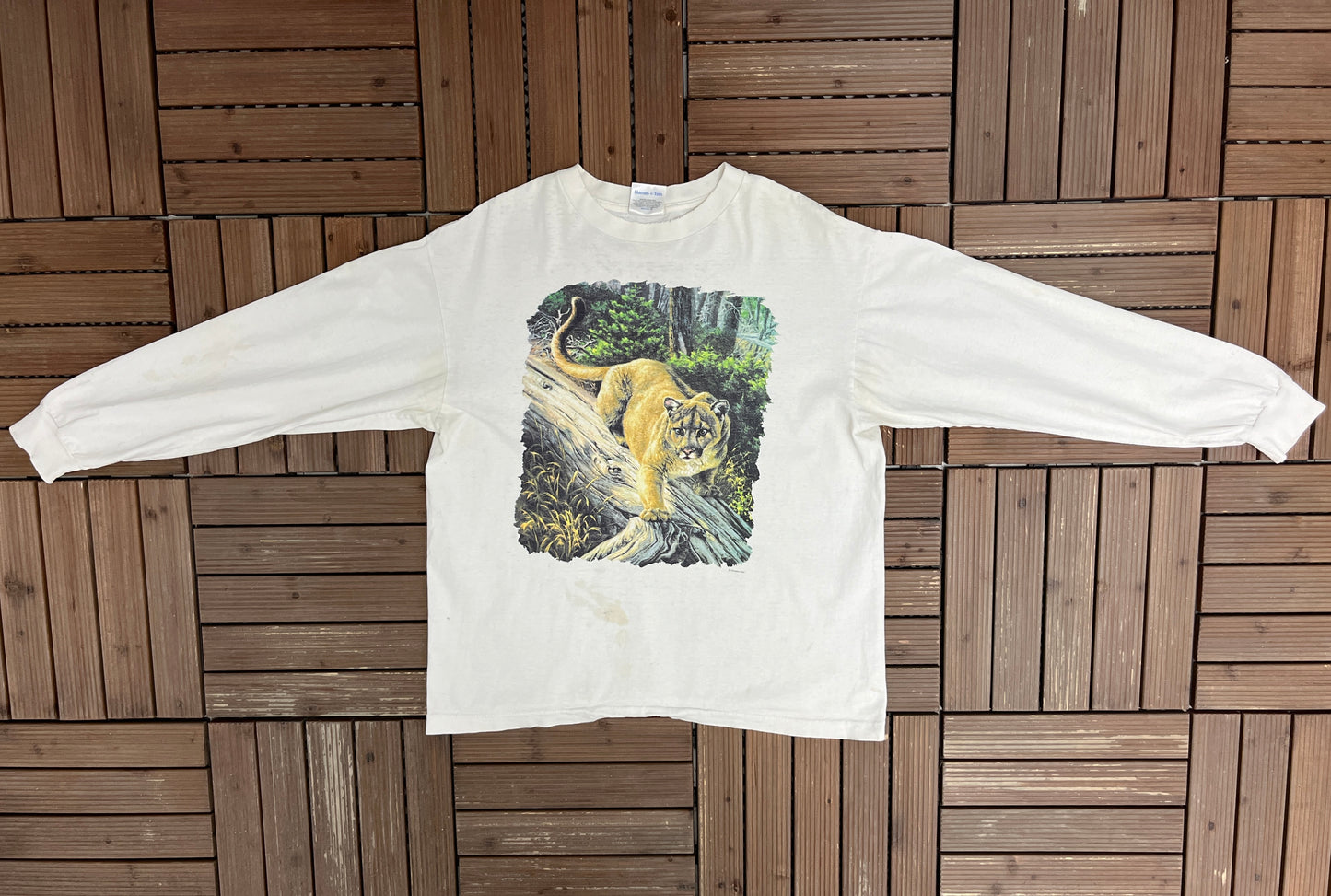 Lioness Human-i-Tees Graphic Tee | Size Large | Vintage 1990s Single Stitch White Long Sleeve |