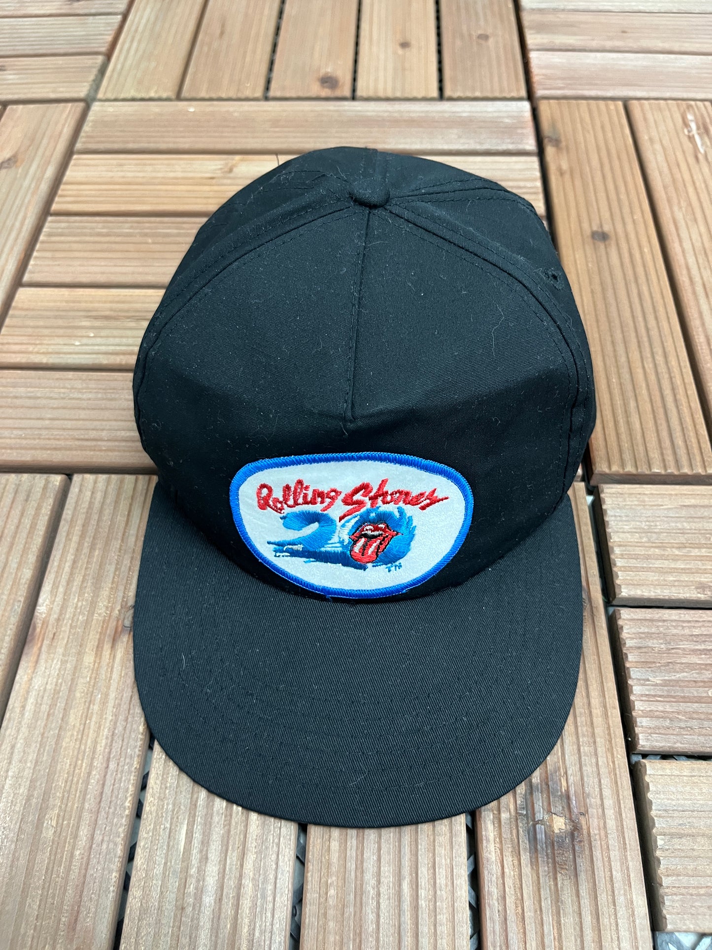 Rolling Stones Patch Graphic Hat | Snap Back | Vintage 1990s Rock Band Black Cap |