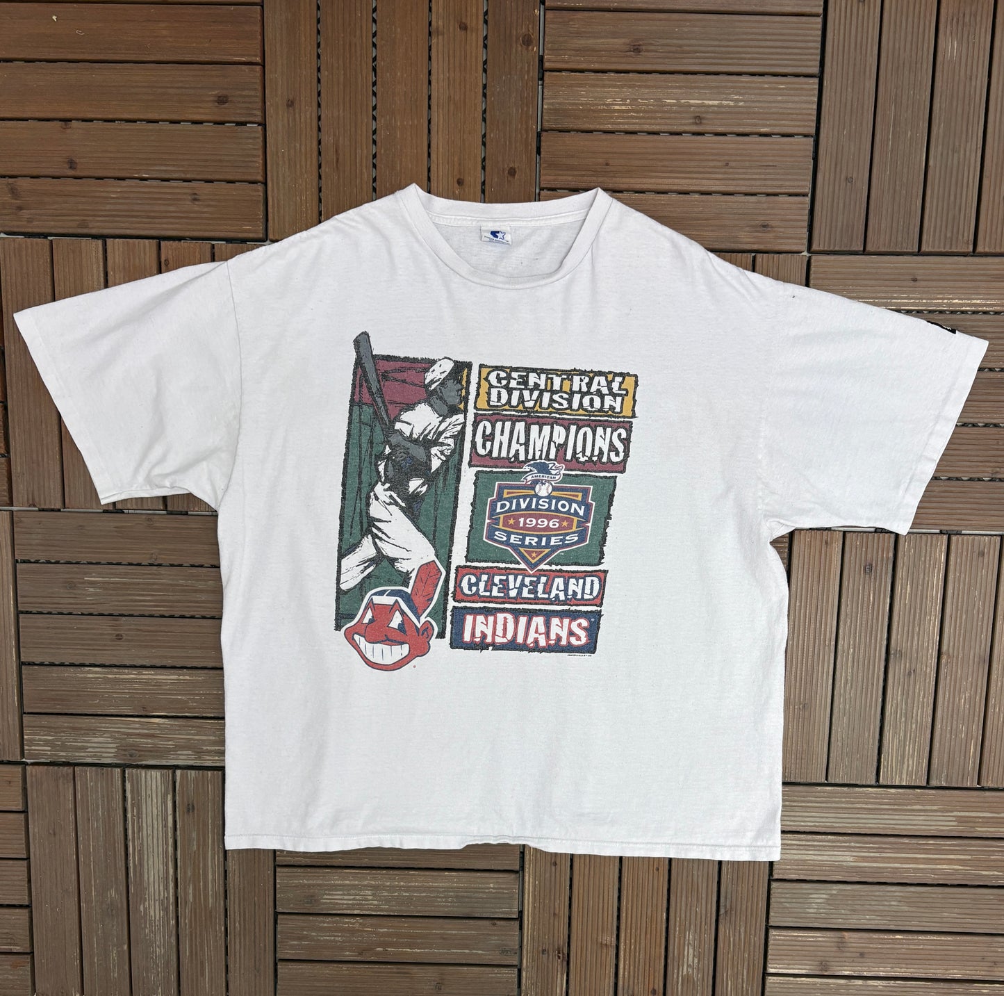 Cleveland Indians Central Division Champions 1996 Graphic Tee | Size XX-Large | Vintage 1990s MLB Baseball White T-Shirt |