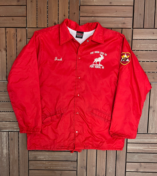 Port Huron Lodge 158 Varsity Jacket | Size Large | Vintage 1980s Red Varsity Coat |