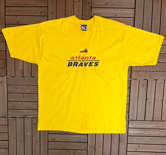 Atlanta Braves Embroidered Graphic Tee | Size XX-Large | Vintage 1990s MLB Baseball Yellow T-Shirt |