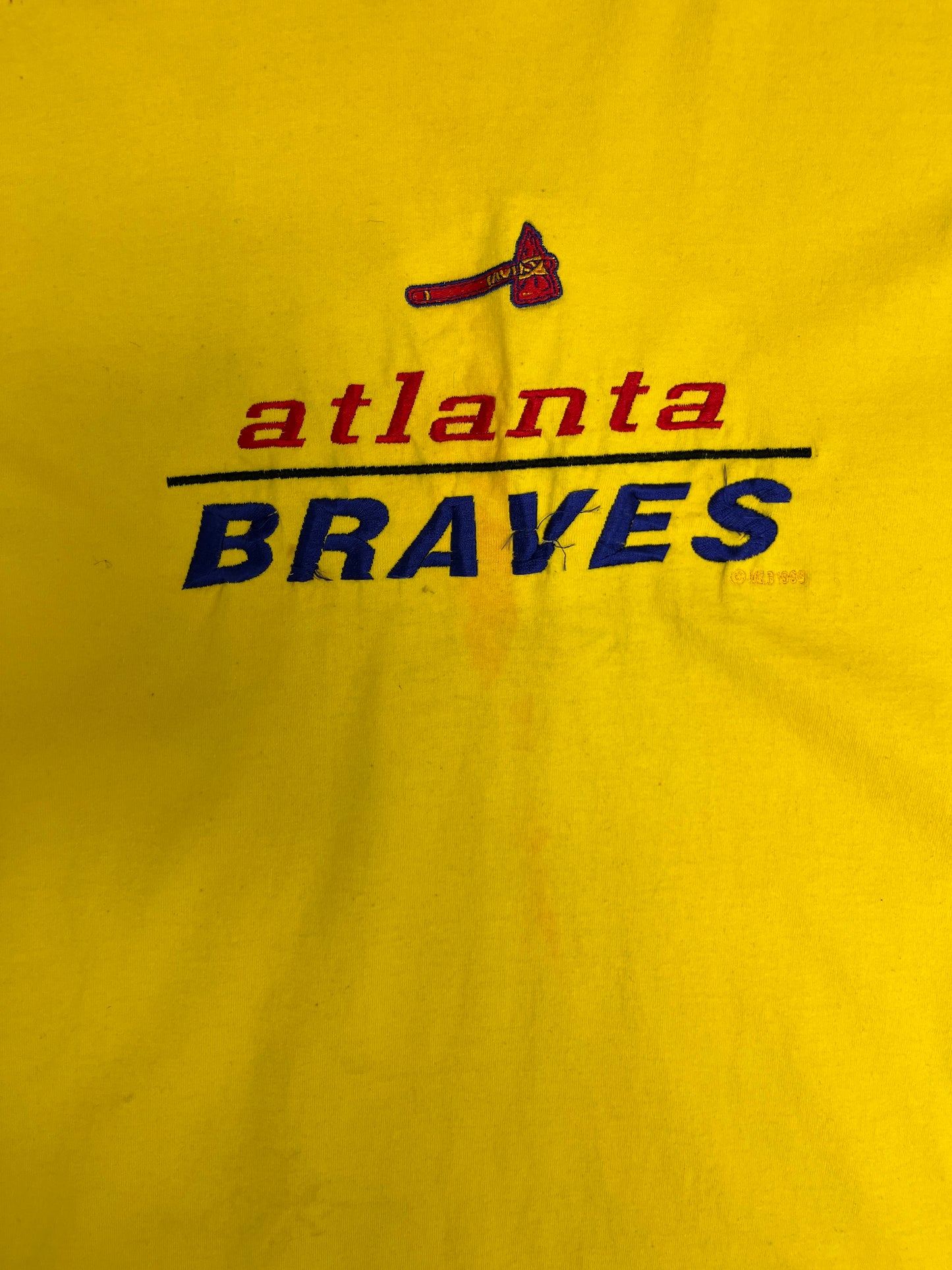 Atlanta Braves Embroidered Graphic Tee | Size XX-Large | Vintage 1990s MLB Baseball Yellow T-Shirt |