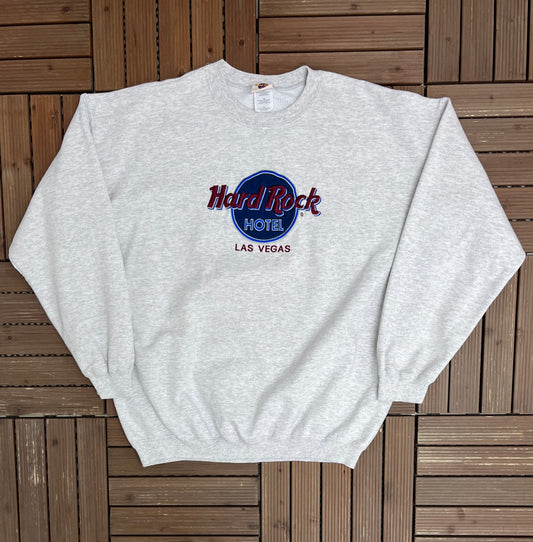 Hard Rock Hotel Las Vegas Graphic Crewneck | Size X-Large | Vintage 1990s Promotional Collectors Grey Sweater |