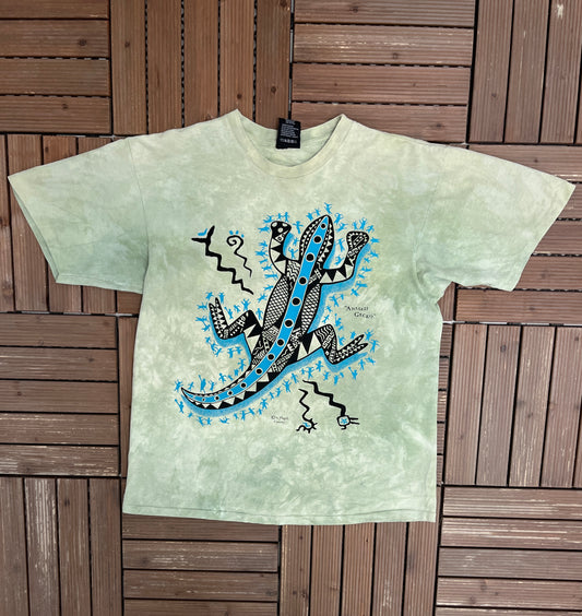 Ancient Cave Art Vancouver, Canada Graphic Tee | Size X-Large | Vintage 1990s Abstract Art Green T-Shirt |