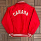 Canada Hockey Graphic Varsity Jacket | Size Large | Vintage 1990s Red Bomber Coat |