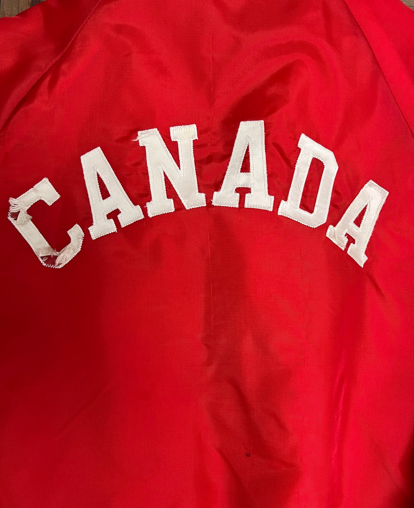 Canada Hockey Graphic Varsity Jacket | Size Large | Vintage 1990s Red Bomber Coat |