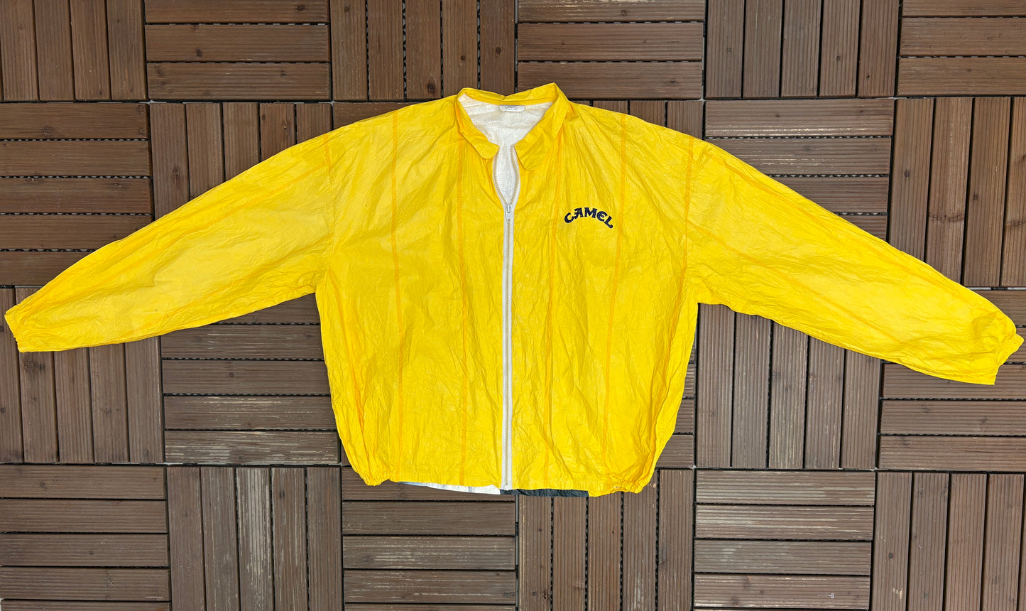 Camel Cigarettes Graphic Windbreaker | Size X-Large | Vintage 1990s Promotional Yellow Jacket |