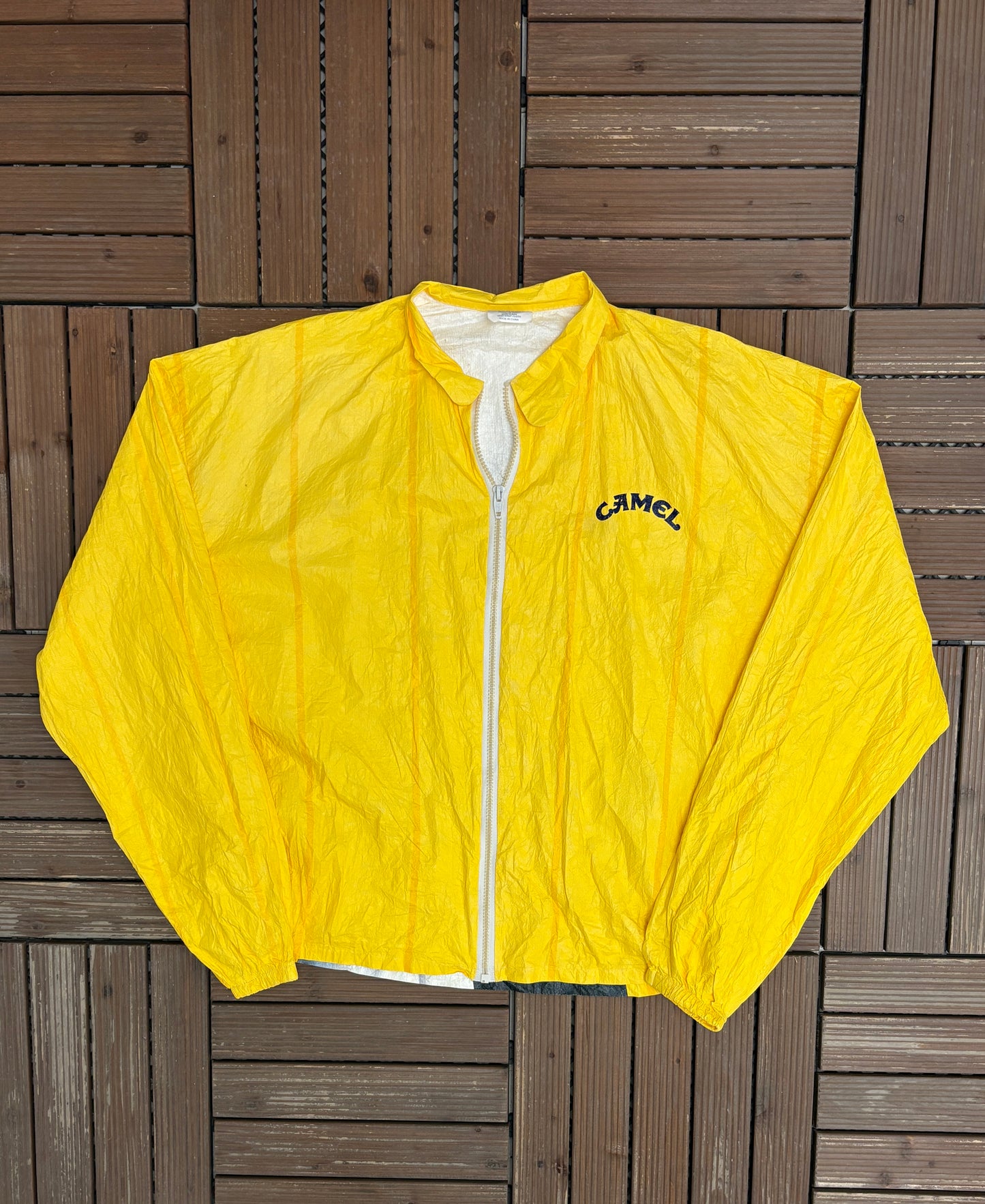 Camel Cigarettes Graphic Windbreaker | Size X-Large | Vintage 1990s Promotional Yellow Jacket |