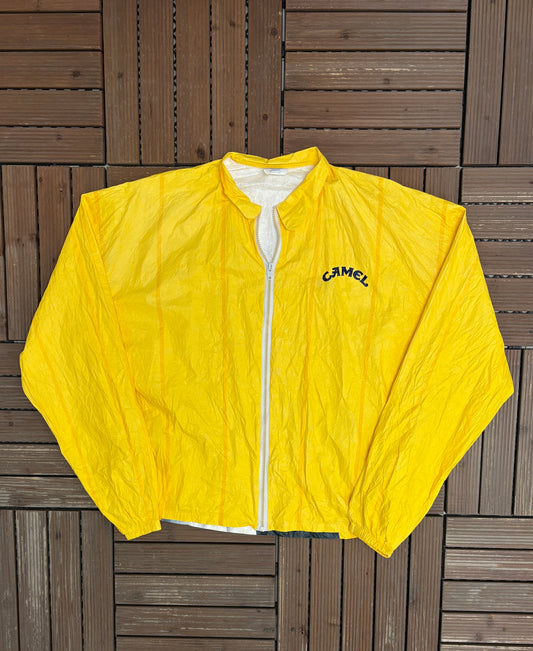Camel Cigarettes Graphic Windbreaker | Size X-Large | Vintage 1990s Promotional Yellow Jacket |