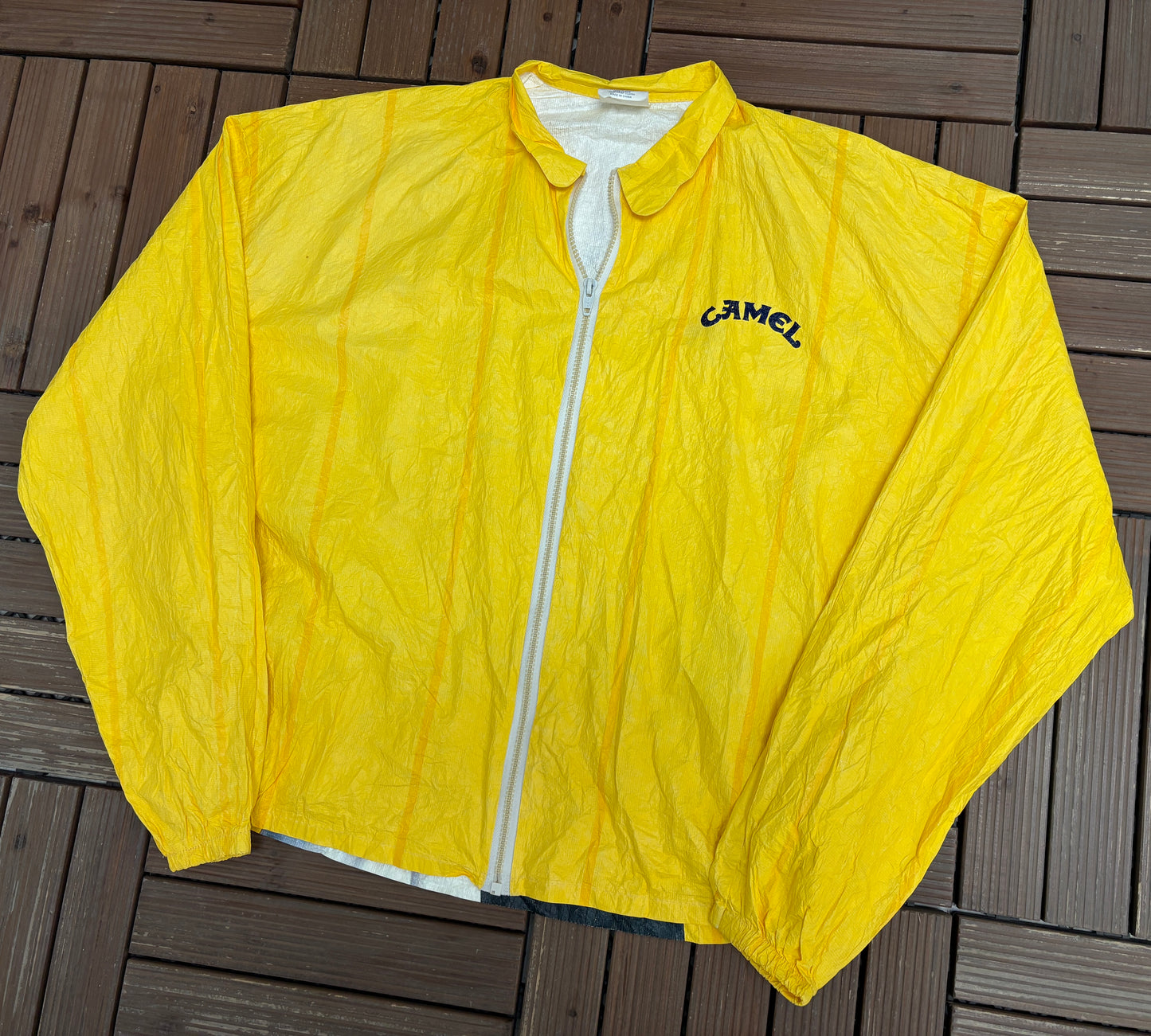 Camel Cigarettes Graphic Windbreaker | Size X-Large | Vintage 1990s Promotional Yellow Jacket |