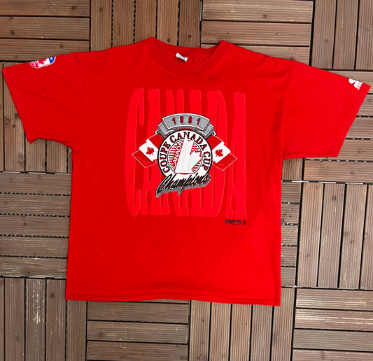 Team Canada Coupe Canada Cup Graphic Tee | Size X-Large | Vintage 1990s Starter Hockey Red T-Shirt |