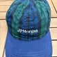 JPMorgan Embroidered Graphic Hat | Metal Clasp | Vintage 1990s Promotional Plaid Cap |