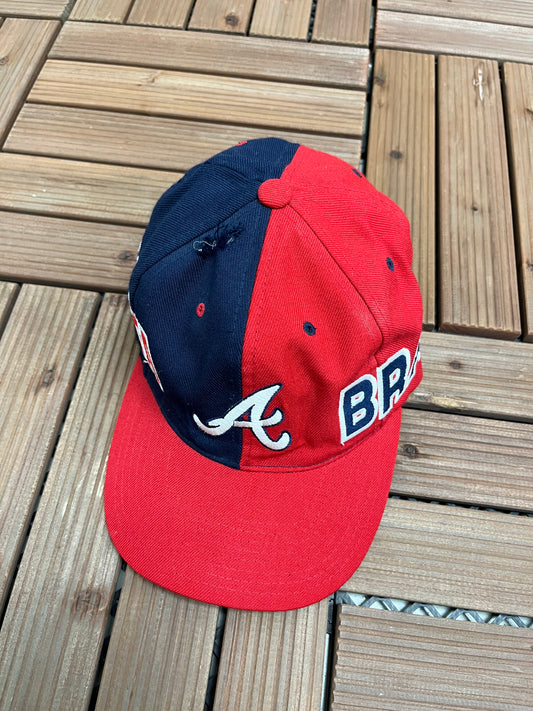 Atlanta Braves Embroidered Hat | Adjustable With Snap Back | Vintage 1990s MLB Baseball Red & Blue Cap |