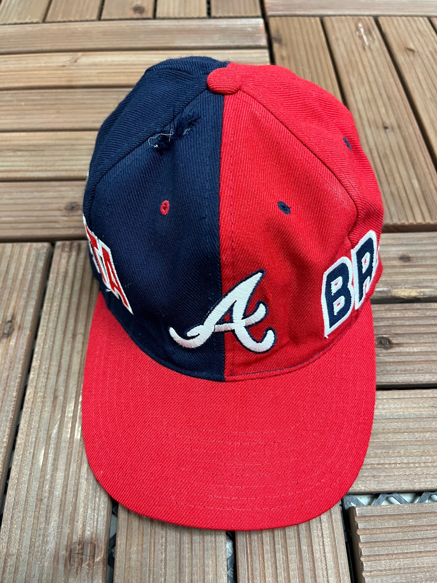 Atlanta Braves Embroidered Hat | Adjustable With Snap Back | Vintage 1990s MLB Baseball Red & Blue Cap |