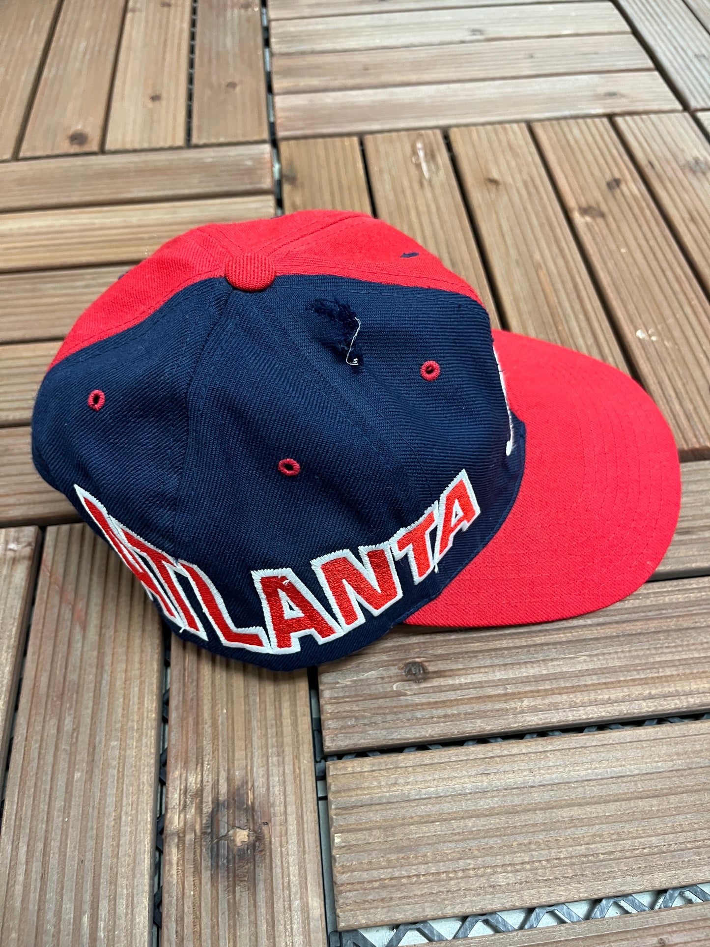 Atlanta Braves Embroidered Hat | Adjustable With Snap Back | Vintage 1990s MLB Baseball Red & Blue Cap |