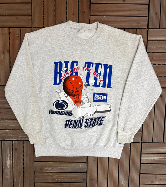 Penn State Nittany Lions Basketball Graphic Crewneck | Size Large | Vintage 1990s College Sports Grey Sweater |