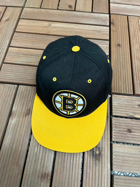 Boston Bruins Embroidered Graphic Hat | Snap Back | Vintage 1990s Sports Specialties NHL Hockey Black Cap |