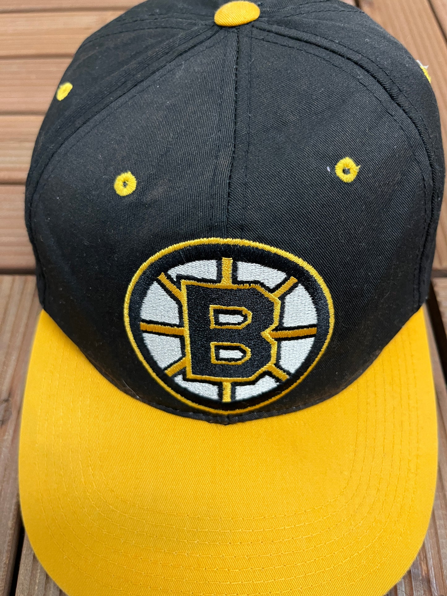 Boston Bruins Embroidered Graphic Hat | Snap Back | Vintage 1990s Sports Specialties NHL Hockey Black Cap |