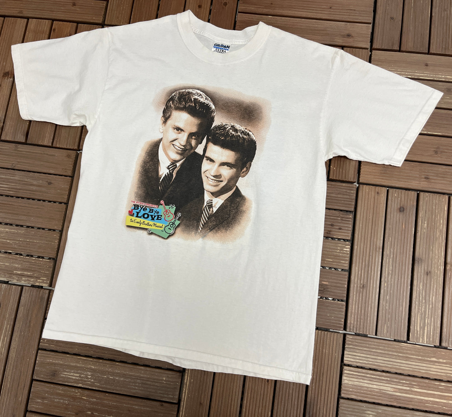 Bye Bye Love The Everly Brothers Musical Graphic Tee | Size Large | Vintage 1990s Rock Music White T-Shirt |