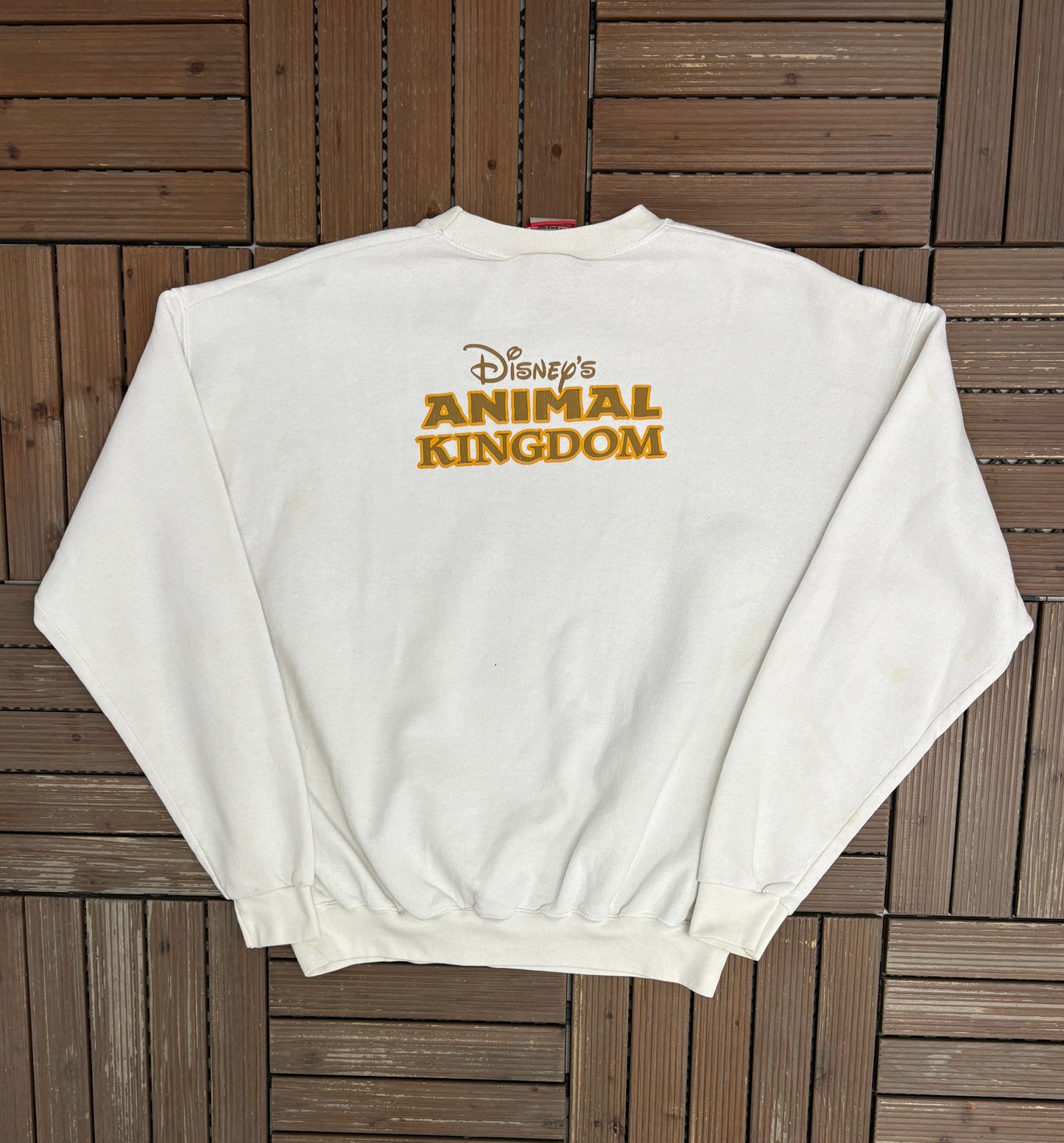 Disney's Animal Kingdom Graphic Crewneck | Size X-Large | Vintage 1990s White Cartoon Promotional Sweater |