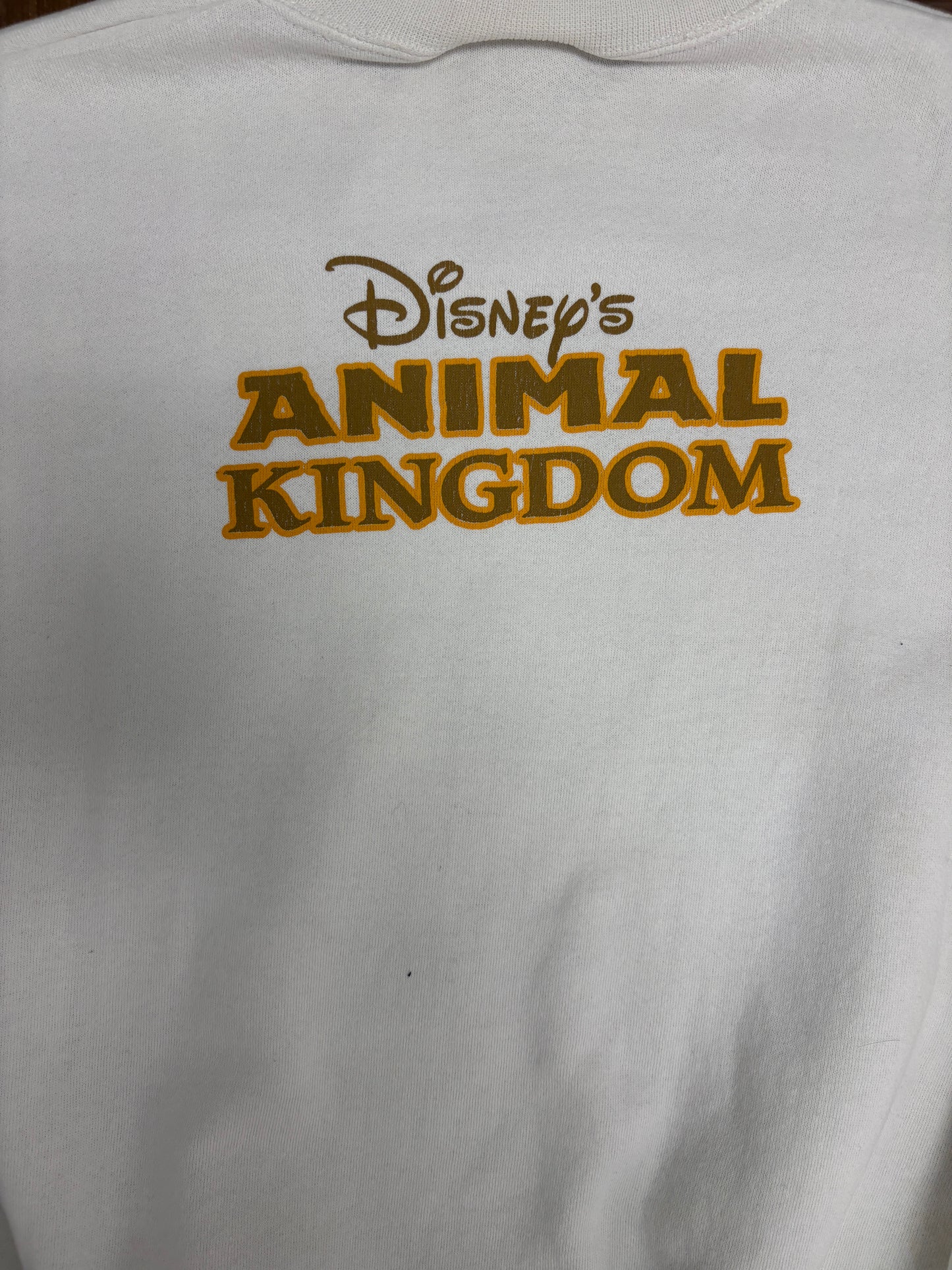 Disney's Animal Kingdom Graphic Crewneck | Size X-Large | Vintage 1990s White Cartoon Promotional Sweater |