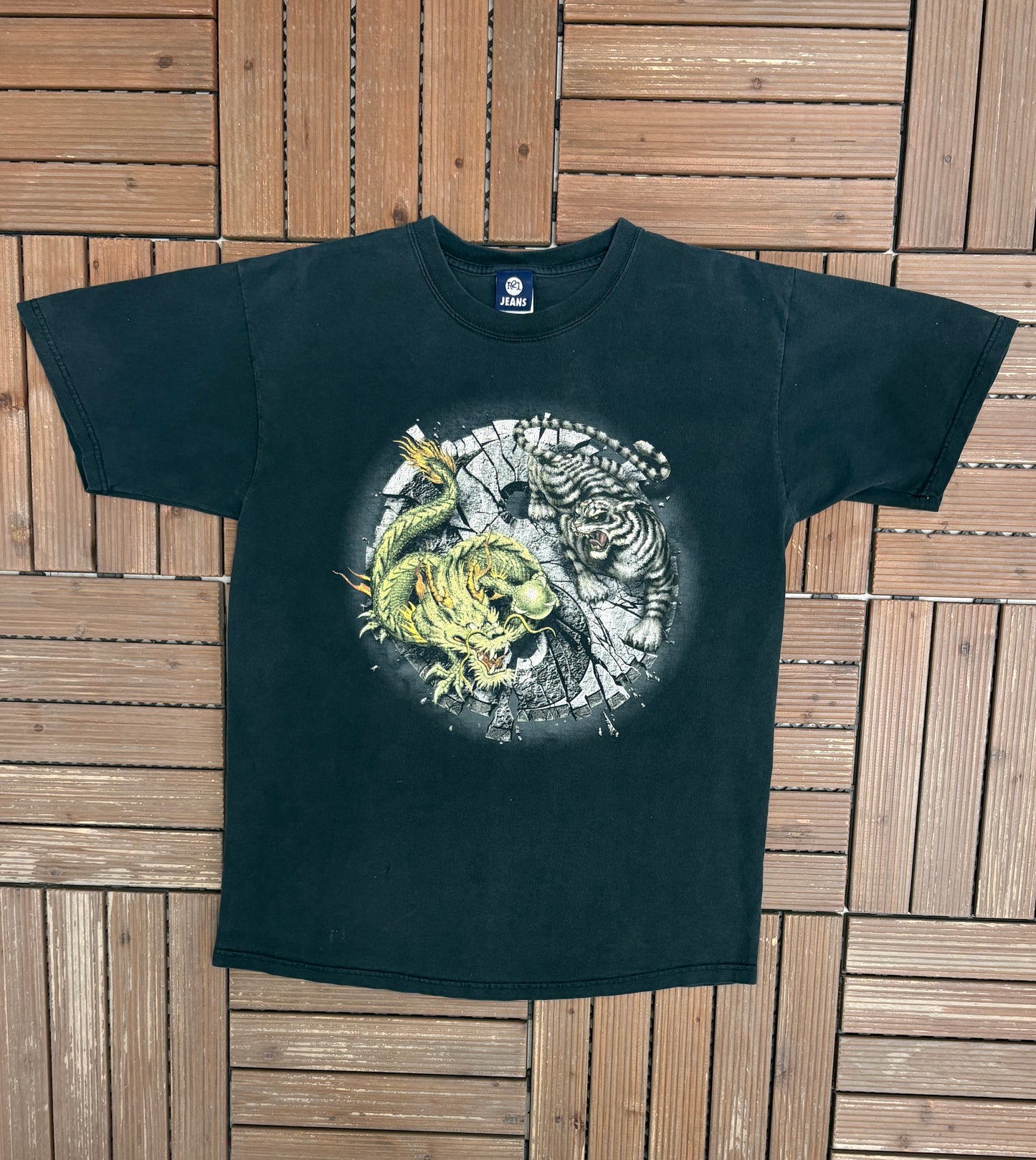 Rue 21 Jeans Graphic Tee | Size Large | Vintage 2000s Promotional Black T-Shirt |