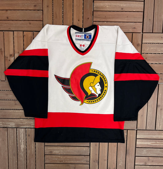 Ottawa Senators Stitched Hockey Jersey | Size Medium | Vintage 1990s NHL Hockey White Jersey |