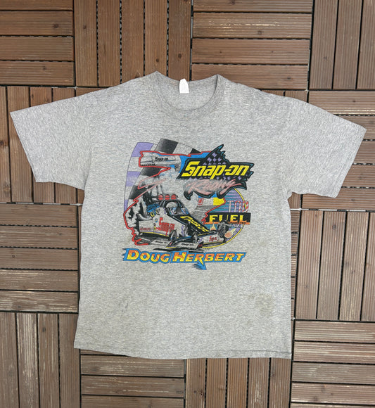 Doug Herbert Snap-On Racing Graphic Tee | Size X-Large | Vintage 1990s Racing Grey T-Shirt |