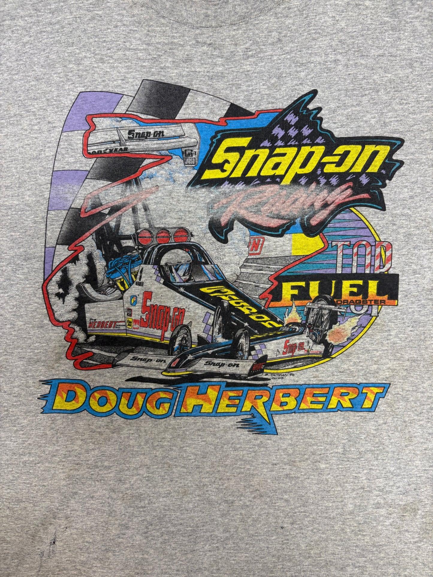 Doug Herbert Snap-On Racing Graphic Tee | Size X-Large | Vintage 1990s Racing Grey T-Shirt |