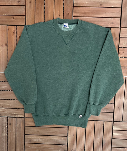 Green Blank Russell Athletic Crewneck | Size Medium | Vintage 1990s Made in USA Branded Blank Sweater |