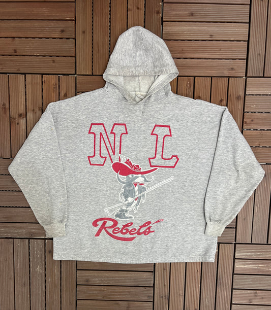 UNLV Runnin' Rebels Wingspan Graphic Hoodie | Size Large | Vintage 1990s College Sports Grey Sweater |