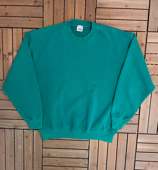 Green Blank Crewneck | Size X-Large | Vintage 1990s Made in USA Green Sweatshirt |