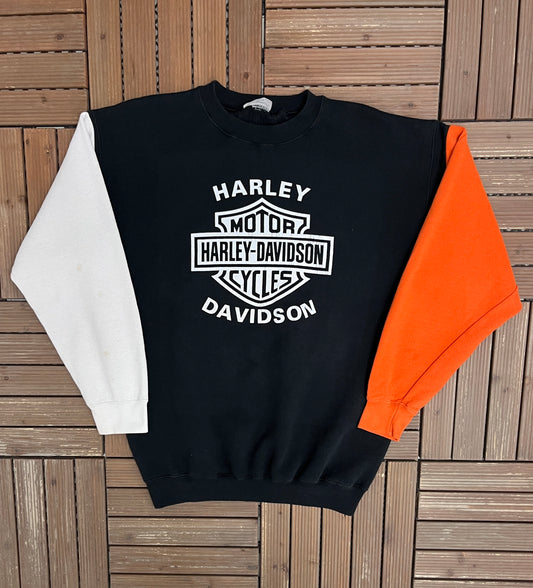 Harley Davidson Motorcycles Graphic Crewneck | Size X-Large | Vintage 1990s Biker Black Sweater |