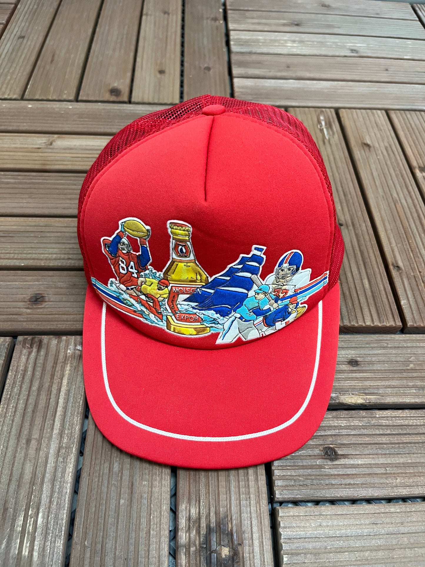 Molson Export Graphic Hat | Snap Back | Vintage 1980s Promotional Red Cap |