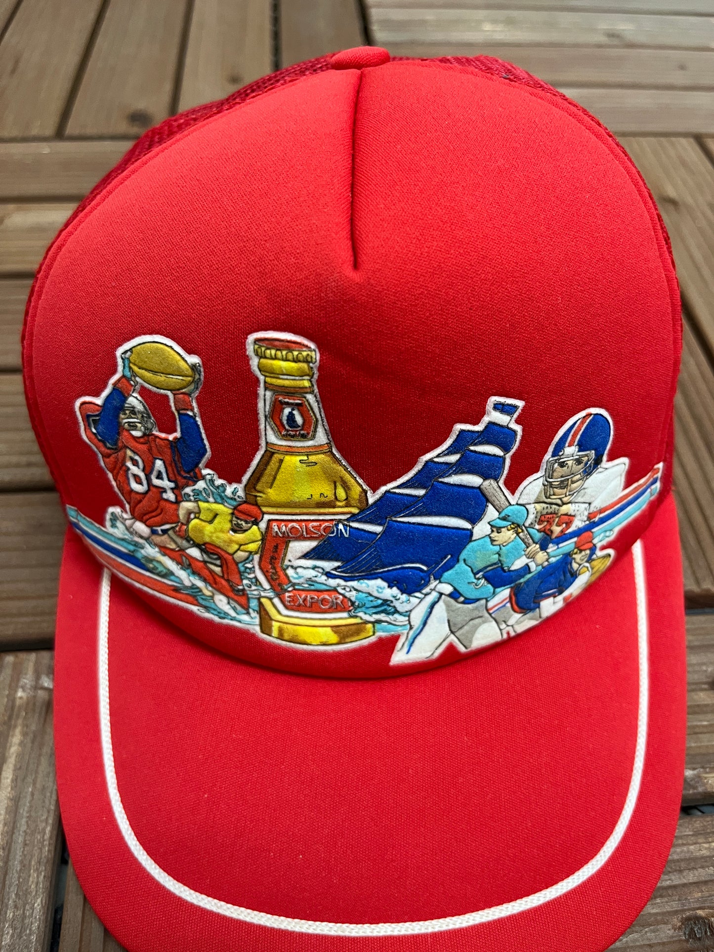 Molson Export Graphic Hat | Snap Back | Vintage 1980s Promotional Red Cap |