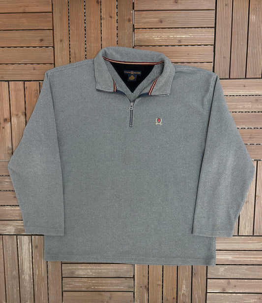 Tommy Hilfiger Embroidered Graphic Fleece | Size XX-Large | Vintage 2000s Branded Fleece Grey Sweatshirt |