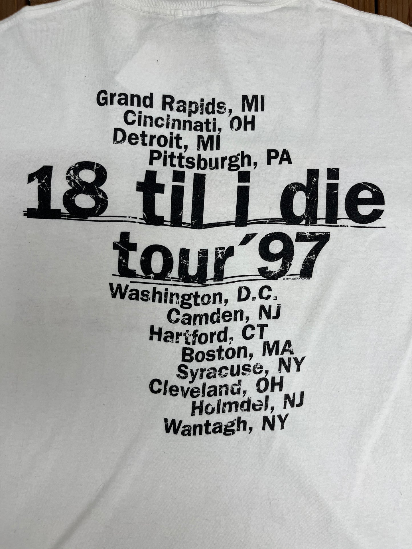 Bryan Adams 18 'Til I Die Tour 1997 Graphic Tee | Size X-Large | Vintage 1990s Canadian Rock White T-Shirt |