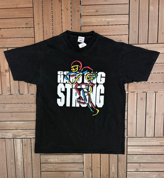 Go Hard, Play Big, Strong Football Graphic Tee | Size X-Large | Vintage 1990s Football Black T-Shirt |