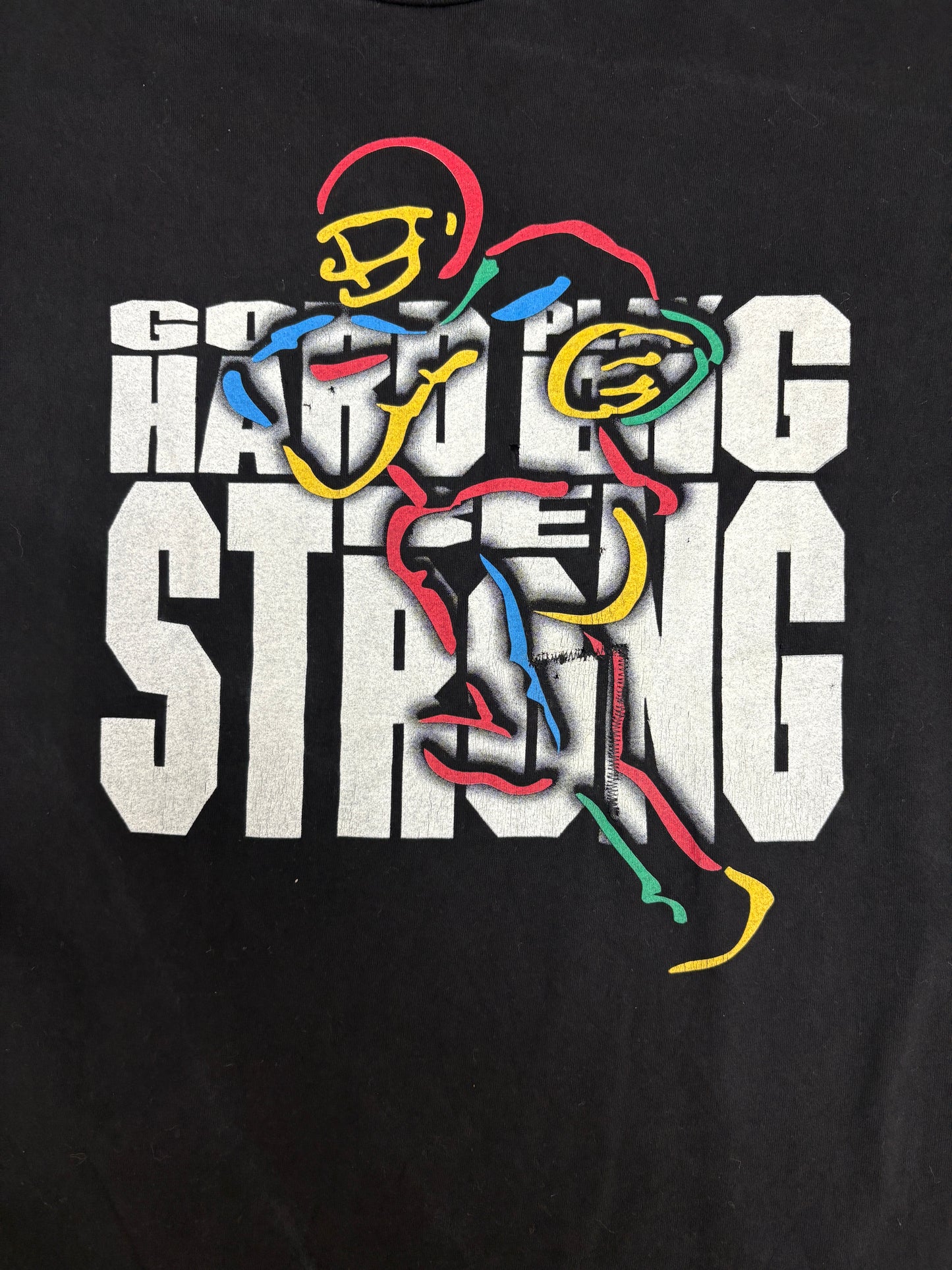 Go Hard, Play Big, Strong Football Graphic Tee | Size X-Large | Vintage 1990s Football Black T-Shirt |