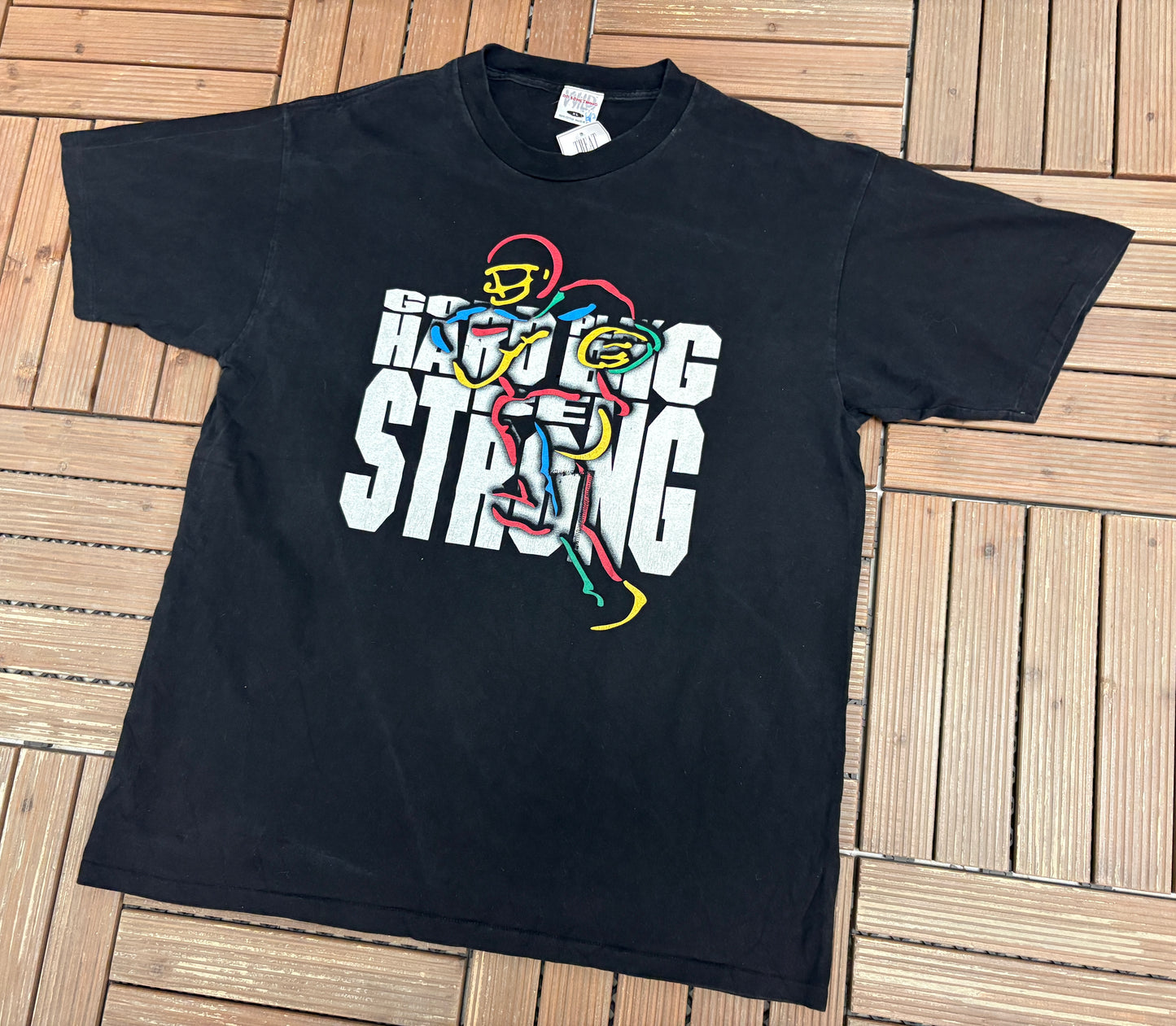 Go Hard, Play Big, Strong Football Graphic Tee | Size X-Large | Vintage 1990s Football Black T-Shirt |