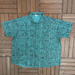 Teal Abstract Button Down Tee | Size X-Large | Vintage 1990s Casual Button Down Shirt |