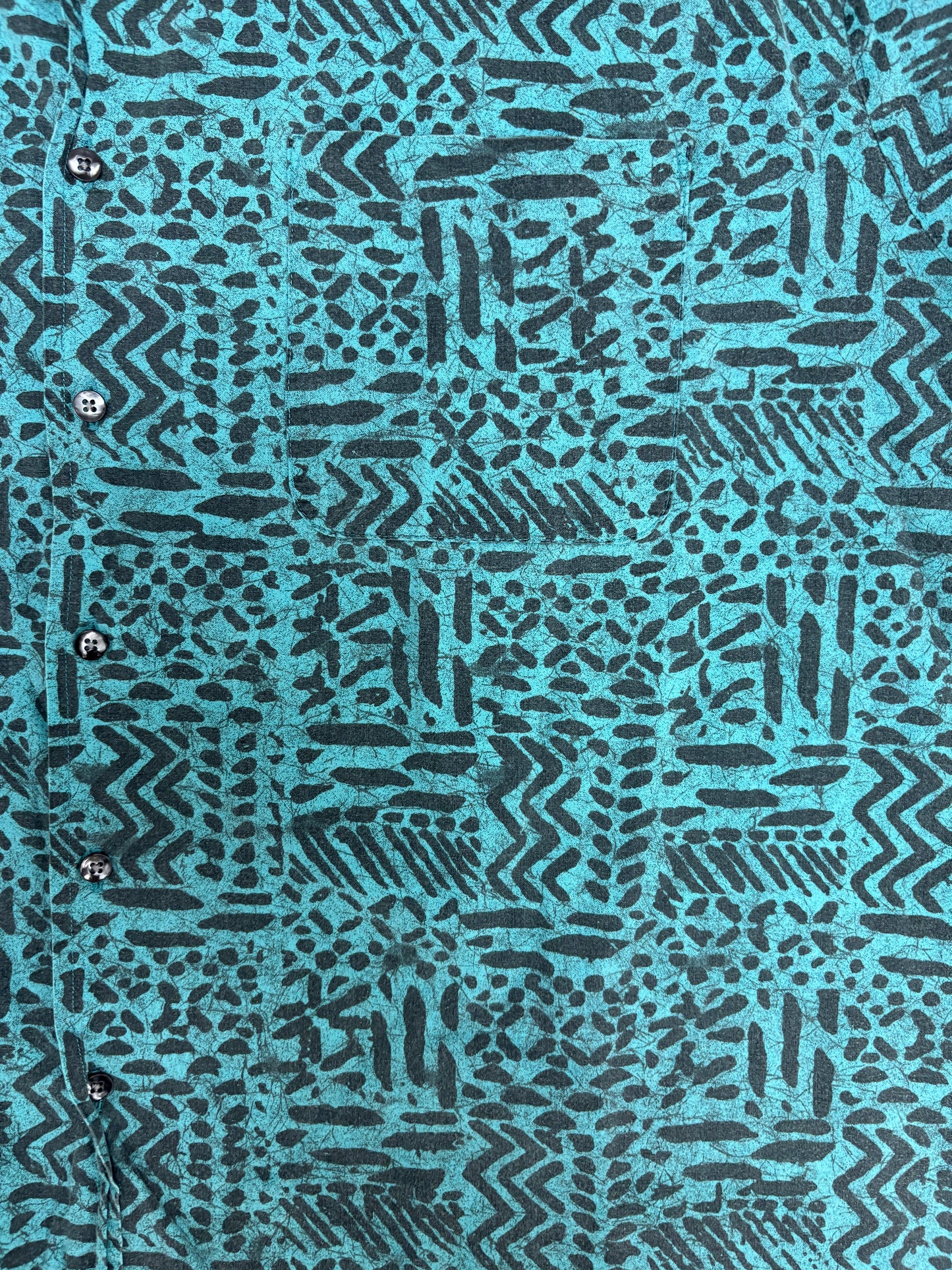 Teal Abstract Button Down Tee | Size X-Large | Vintage 1990s Casual Button Down Shirt |