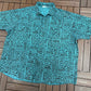 Teal Abstract Button Down Tee | Size X-Large | Vintage 1990s Casual Button Down Shirt |