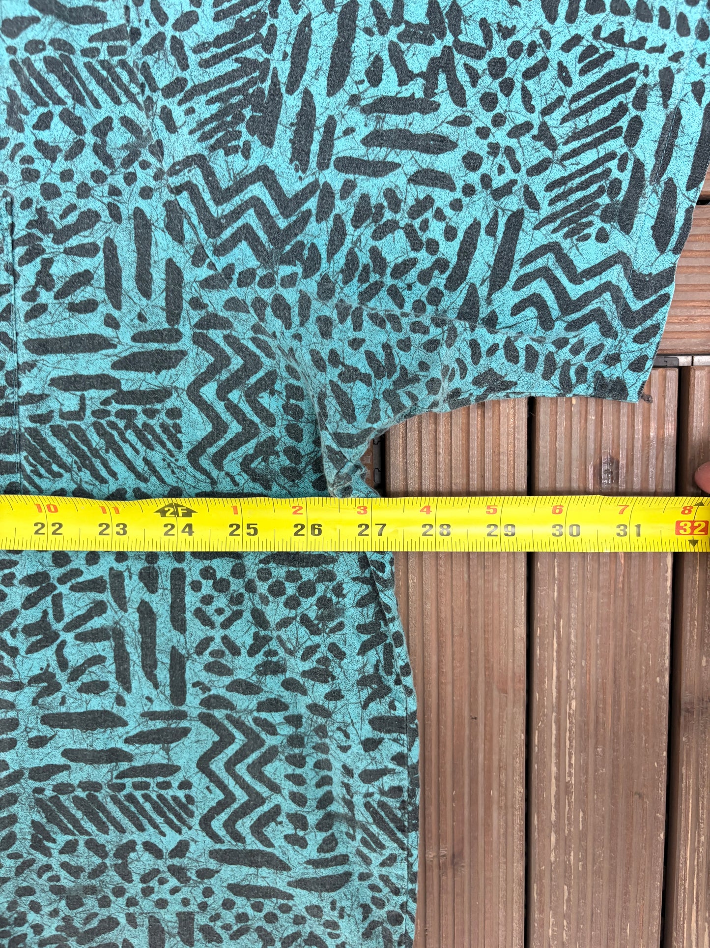 Teal Abstract Button Down Tee | Size X-Large | Vintage 1990s Casual Button Down Shirt |