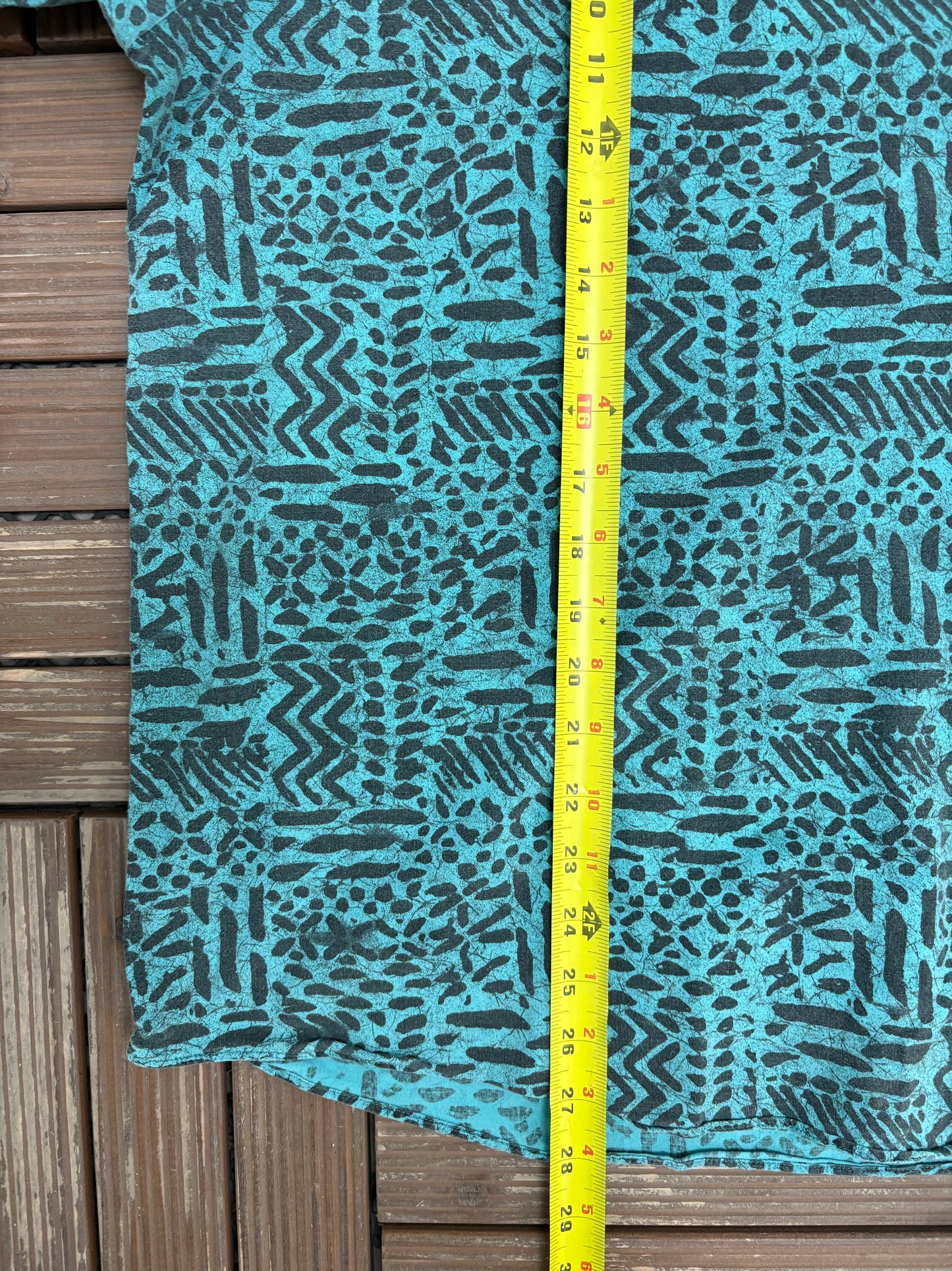 Teal Abstract Button Down Tee | Size X-Large | Vintage 1990s Casual Button Down Shirt |