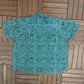 Teal Abstract Button Down Tee | Size X-Large | Vintage 1990s Casual Button Down Shirt |