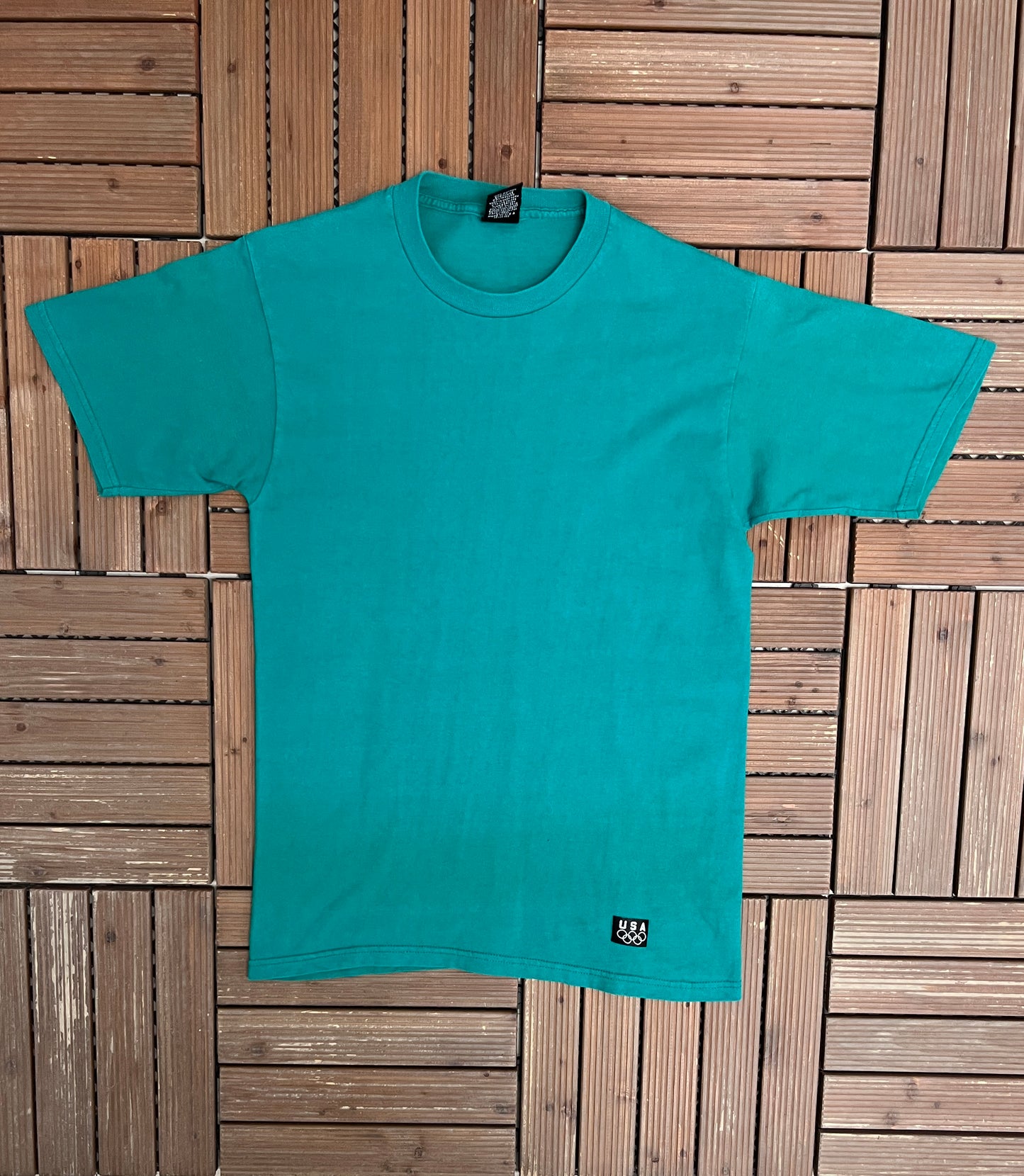 Atlanta Olympics 1996 Graphic Tee | Size Medium | Vintage 1990s Blank Teal T-Shirt |