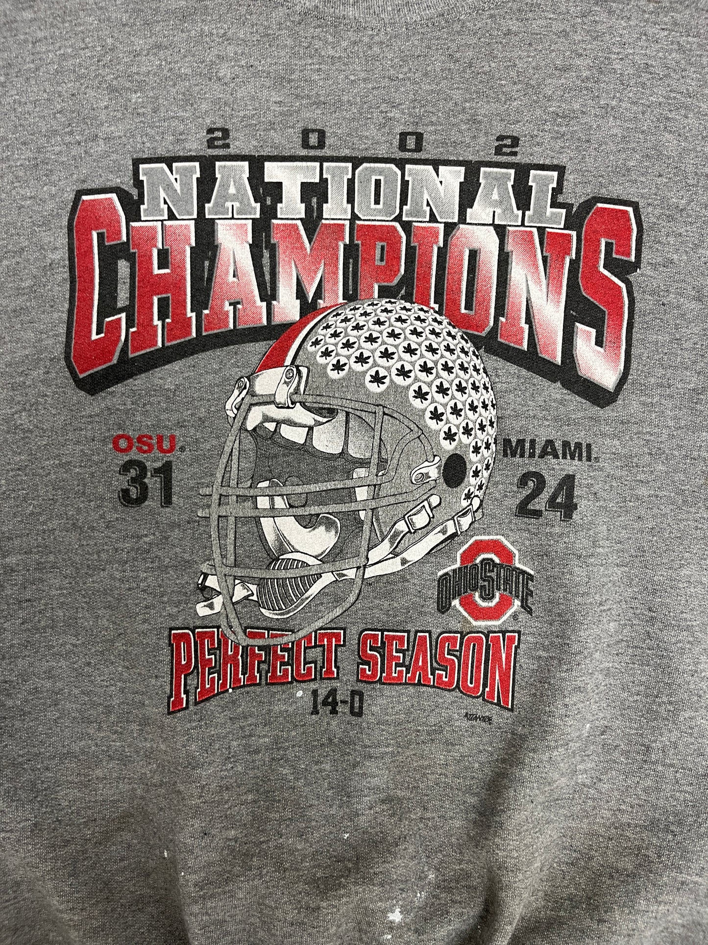 Ohio State Buckeyes 2002 National Champions Graphic Crewneck | Size X-Large | Vintage 2000s College Football Grey Sweater |