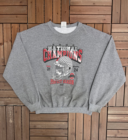 Ohio State Buckeyes 2002 National Champions Graphic Crewneck | Size X-Large | Vintage 2000s College Football Grey Sweater |