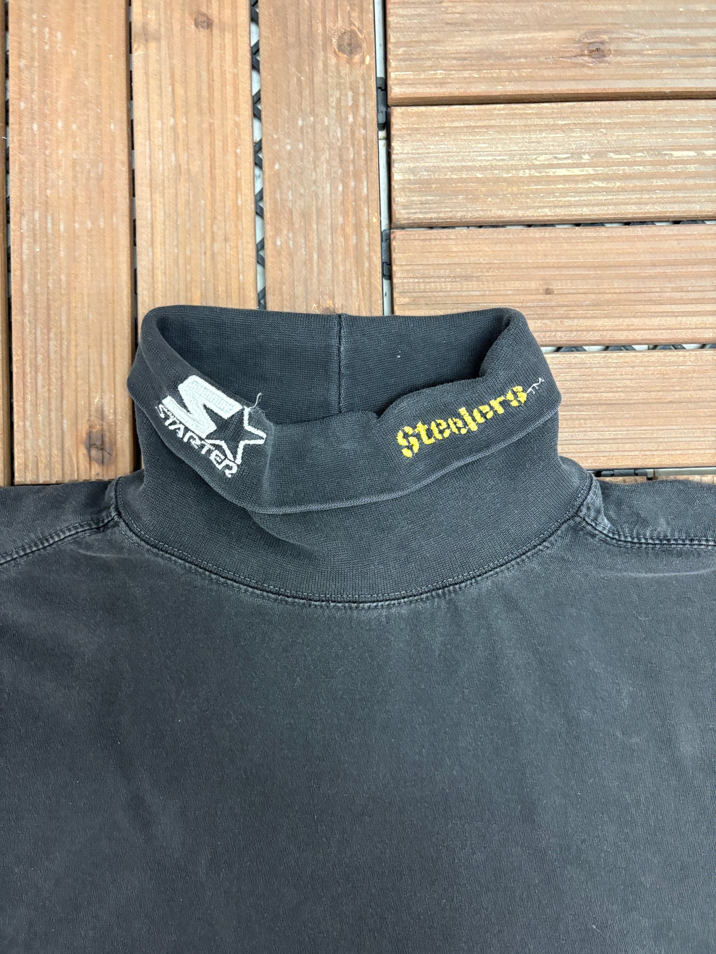 Pittsburgh Steelers Embroidered Graphic Turtleneck | Size X-Large | Vintage 1990s NFL Football Starter Black T-Shirt |